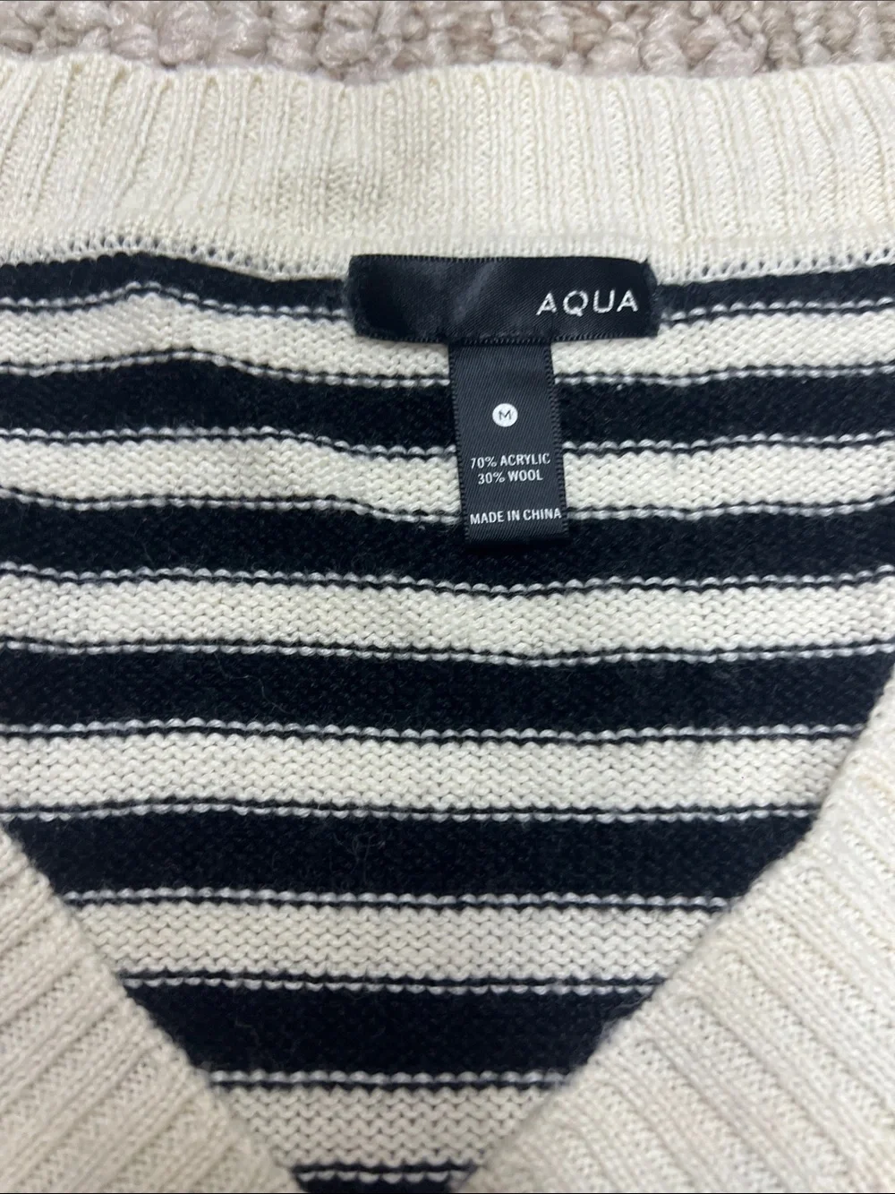 Aqua Black & Cream V-Neck Striped Fair Isle Sweater